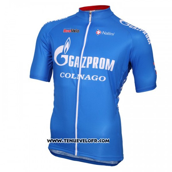 2016 Maillot Ciclismo Gazprom Rusvelo Colnago Bleu et Blanc Manches Courtes et Cuissard
